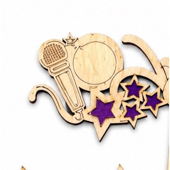 Ξύλινο Cake Topper Μικρόφωνο | Όνομα & Ηλικία | Σετ με Αστέρια